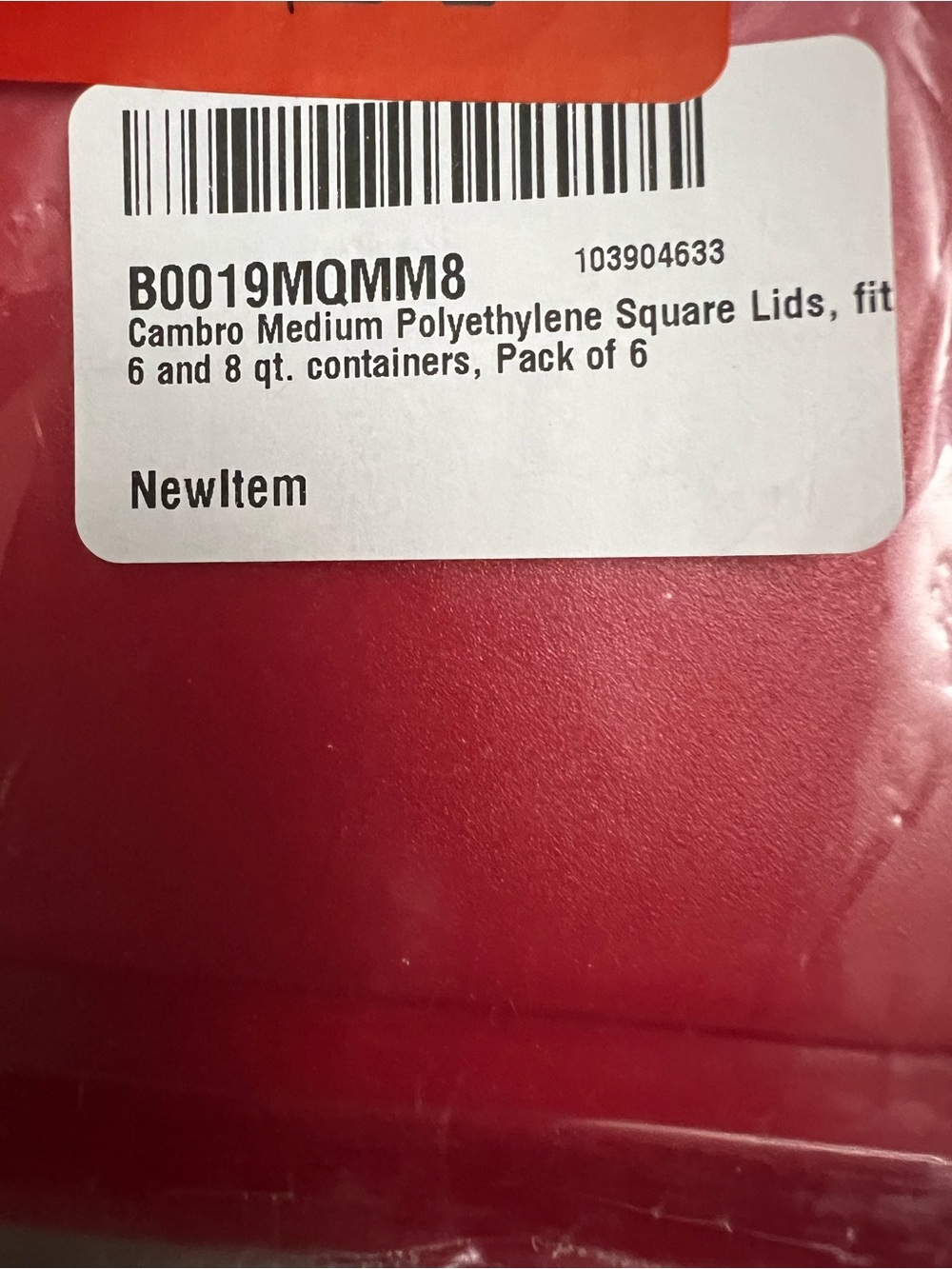 Cambro Red Polyethylene Square Lids - Pack of 6, new, fits 6 & 8 qt containers